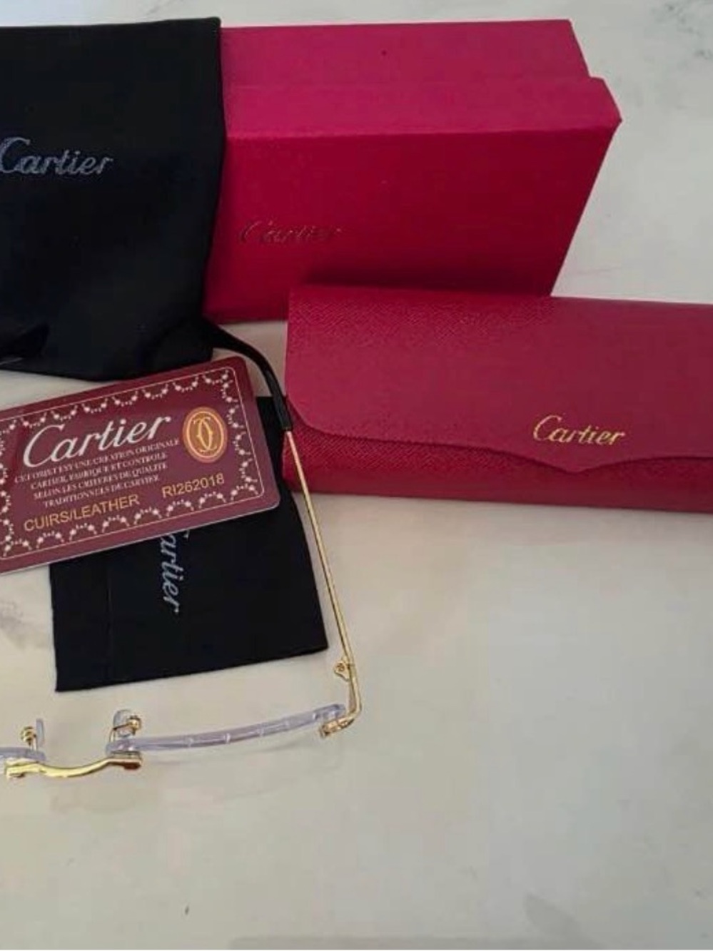 Cartier Red Leather Eyewear Case with Gold Logo